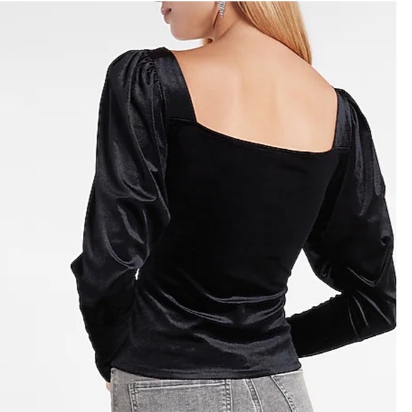 Womens Velvet Long Sleeve Ruched Front Top - Picture 3 of 4